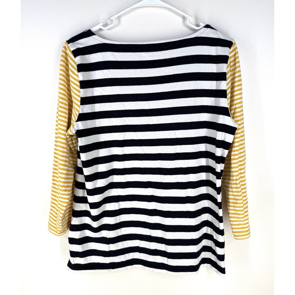 Talbots Authentic Tee Mixed Striped Navy Yellow White 3/4 Sleeves Size Medium - Picture 4 of 7